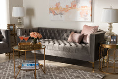 Baxton Studio Zanetta Glam and Luxe Gray Velvet Upholstered Gold Finished Sofa