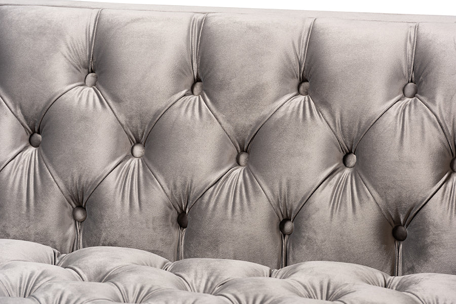 Baxton Studio Zanetta Glam and Luxe Gray Velvet Upholstered Gold