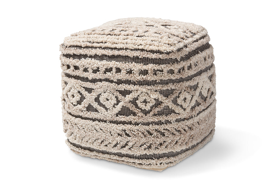 baxton studio cronin moroccan inspired beige and brown handwoven hemp pouf ottoman | Modish Furniture Store-2