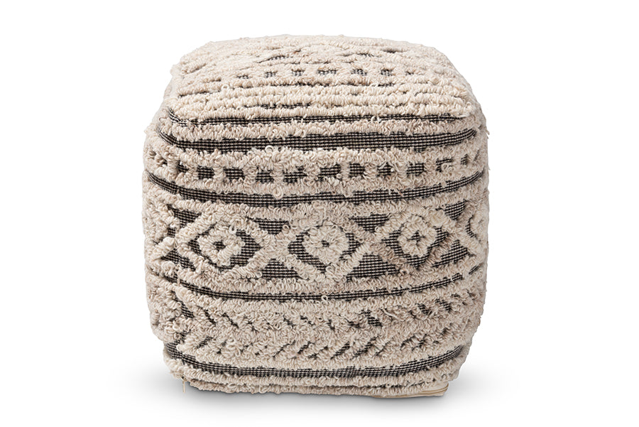 baxton studio cronin moroccan inspired beige and brown handwoven hemp pouf ottoman | Modish Furniture Store-3