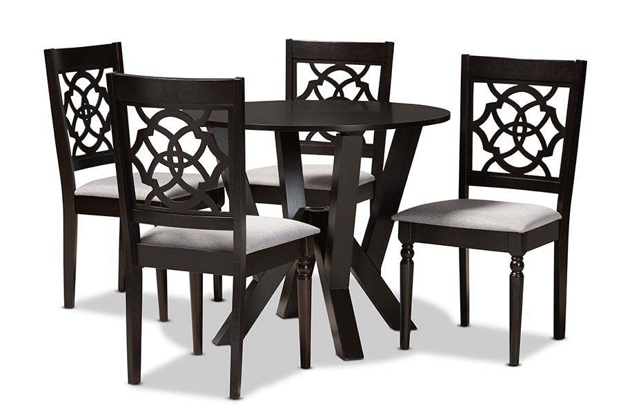 baxton studio alma modern and contemporary grey fabric upholstered and dark brown finished wood 5 piece dining set | Modish Furniture Store-2