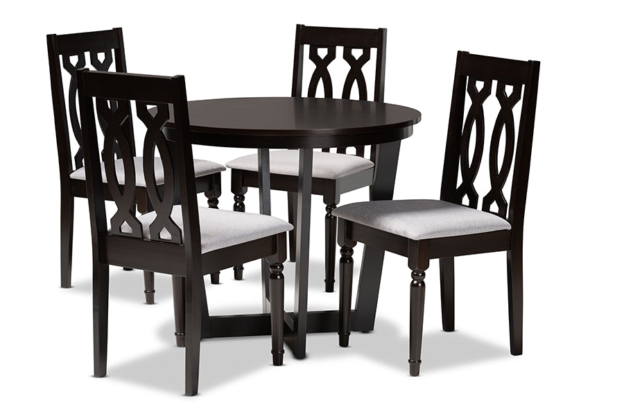 baxton studio julie modern and contemporary grey fabric upholstered and dark brown finished wood 5 piece dining set | Modish Furniture Store-2