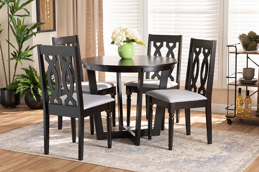 Baxton Studio Julie Modern and Contemporary Grey Fabric Upholstered and Dark Brown Finished Wood 5-Piece Dining Set | Modishstore | Dining Sets