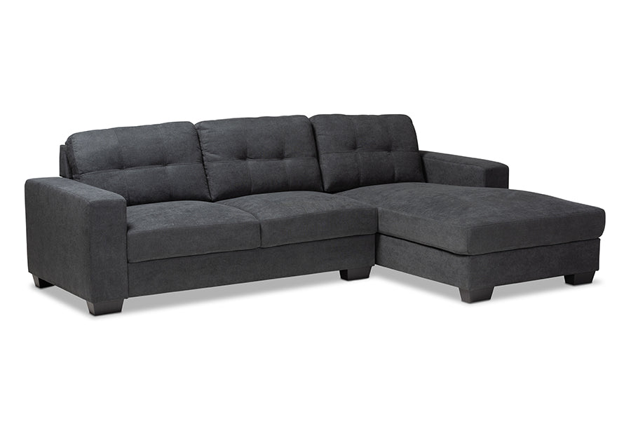 baxton studio langley modern and contemporary dark grey fabric upholstered sectional sofa with right facing chaise | Modish Furniture Store-2