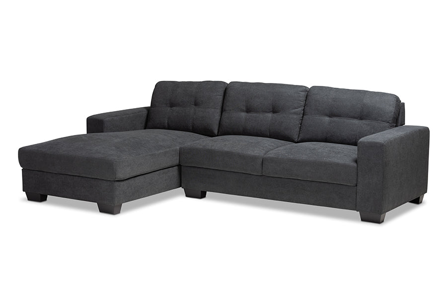 baxton studio langley modern and contemporary dark grey fabric upholstered sectional sofa with left facing chaise | Modish Furniture Store-2