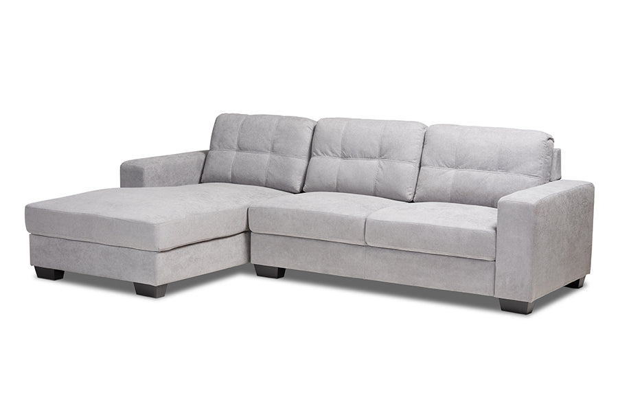 baxton studio langley modern and contemporary light grey fabric upholstered sectional sofa with left facing chaise | Modish Furniture Store-2