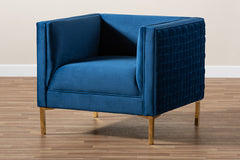 Baxton Studio Seraphin Glam and Luxe Navy Blue Velvet Fabric Upholstered Gold Finished Armchair