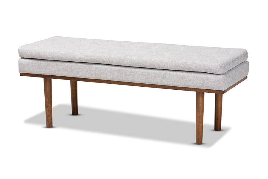 baxton studio arne mid century modern greyish beige fabric upholstered walnut finished bench | Modish Furniture Store-2