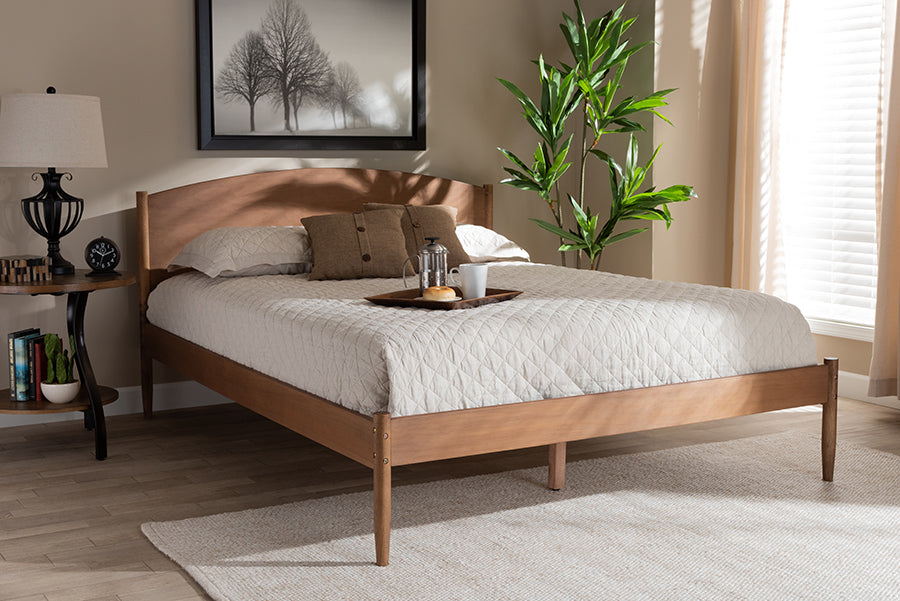 Baxton Studio Leanora Mid-Century Modern Ash Wanut Finished Full Size Wood Platform Bed | Modishstore | Beds