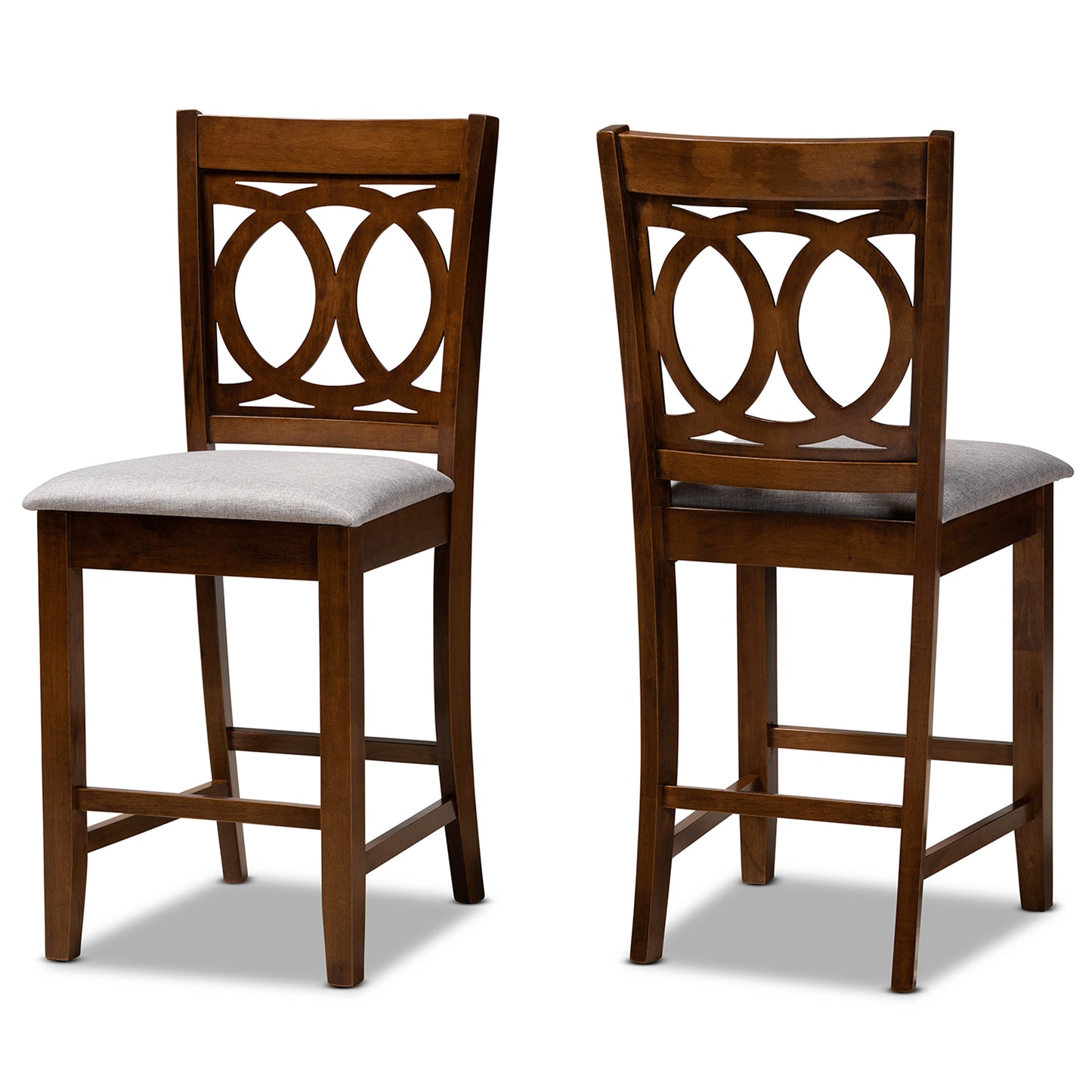 Baxton Studio Lenoir Modern Grey Fabric Wood 2-Piece Counter Height Pub Chair Set | Counter Stools | Modishstore