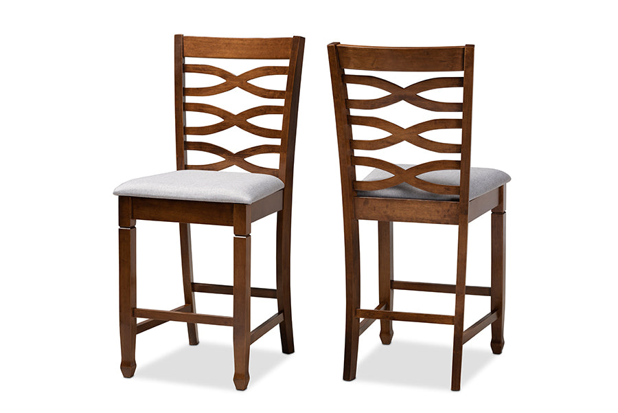 Baxton Studio Lanier Modern and Contemporary Grey Fabric Upholstered Walnut Brown Finished 2-Piece Wood Counter Height Pub Chair Set Set | Modishstore | Dining Chairs - 4