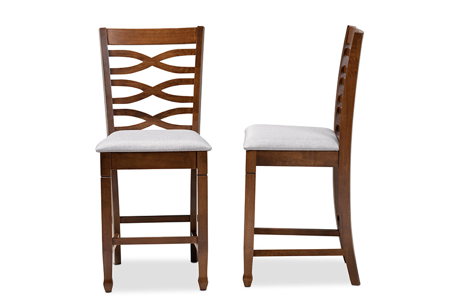 Baxton Studio Lanier Modern and Contemporary Grey Fabric Upholstered Walnut Brown Finished 2-Piece Wood Counter Height Pub Chair Set Set | Modishstore | Dining Chairs - 2