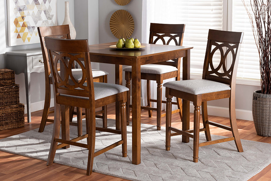 Baxton Studio Verina Modern and Contemporary Grey Fabric Upholstered Walnut Brown Finished 5-Piece Wood Pub Set | Dining Sets | Modishstore - 2