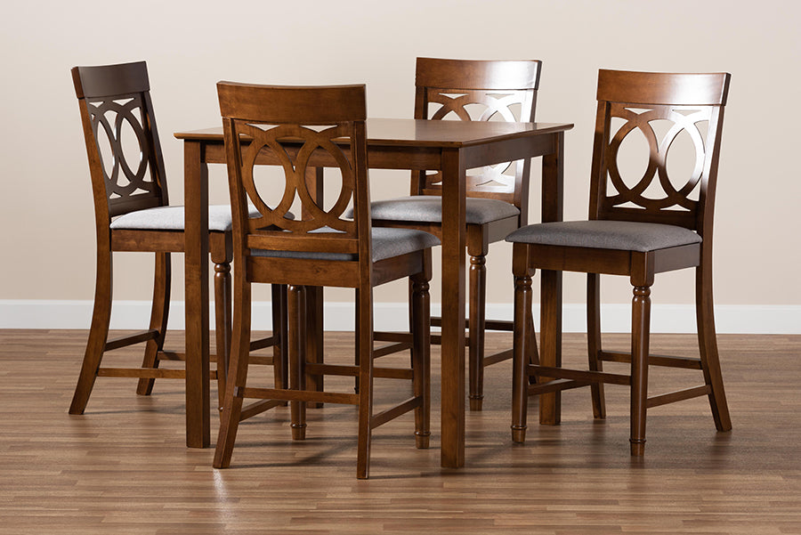 Baxton Studio Verina Modern and Contemporary Grey Fabric Upholstered Walnut Brown Finished 5-Piece Wood Pub Set | Dining Sets | Modishstore - 3