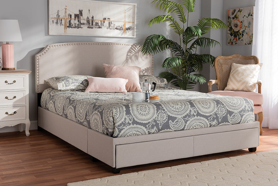 Baxton Studio Larese Beige Fabric Upholstered 2-Drawer Queen Size Platform Storage Bed | Modishstore | Beds