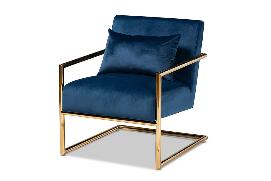 Baxton studio zanetta luxe and glamour discount navy velvet upholstered gold finished lounge chair