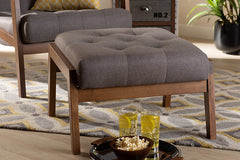 Baxton Studio Naeva Mid-Century Modern Grey Fabric Upholstered Walnut Finished Wood Footstool