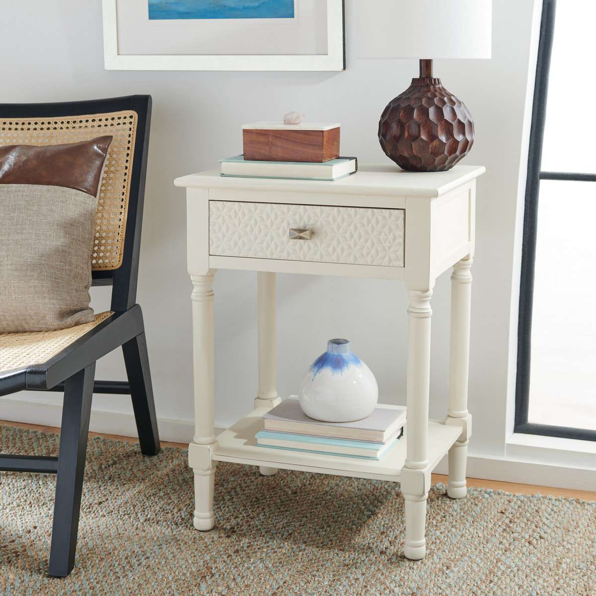 Safavieh Halton 1Drw Accent Table - Distressed White | Accent Tables | Modishstore