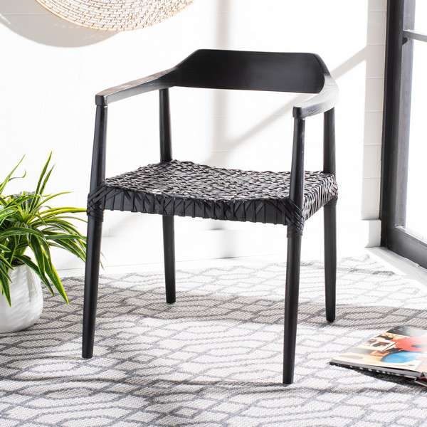 Safavieh Munro Leather Woven Accent Chair - Black (Sungkai Wood Frame) | Accent Chairs | Modishstore - 4