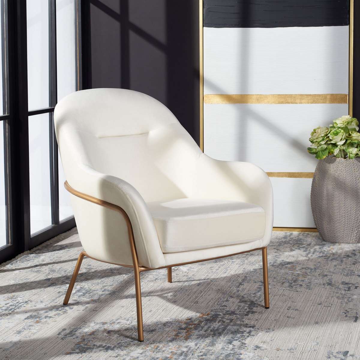 Safavieh Eleazer Velvet Accent Chair - Cream Velvet | Accent Chairs | Modishstore - 4