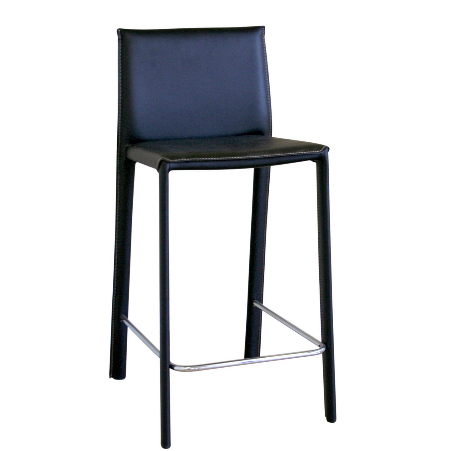 Baxton Studio Crawford Black Leather Counter Height Stool (Set of 2) | Modishstore | Bar Furniture