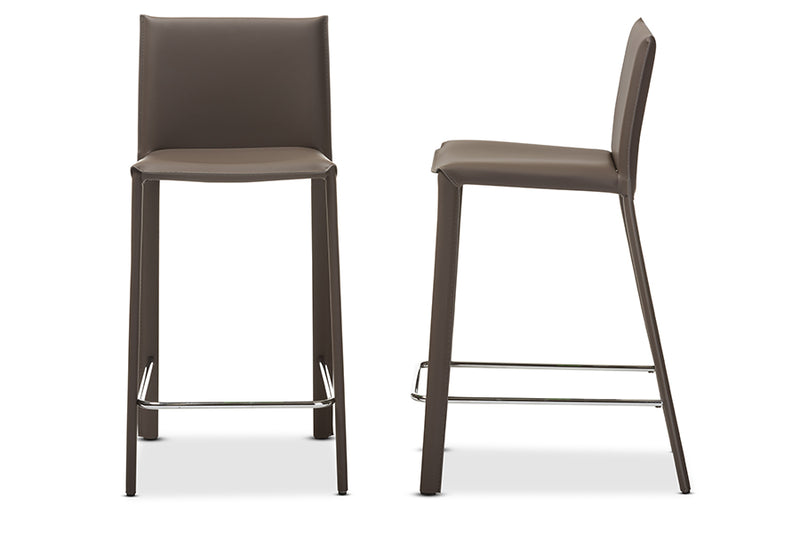 Baxton Studio Crawford Modern and Contemporary Taupe Leather Upholstered Counter Height Stool (Set of 2) | Modishstore | Bar Furniture