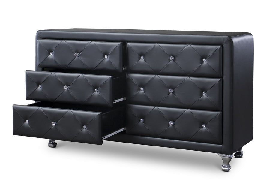 Baxton Studio Luminescence Black Faux Leather Upholstered Dresser