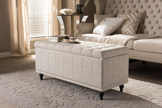 Baxton Studio Kaylee Modern Classic Beige Fabric Upholstered Button-Tufting Storage Ottoman Bench | Modishstore | Ottomans