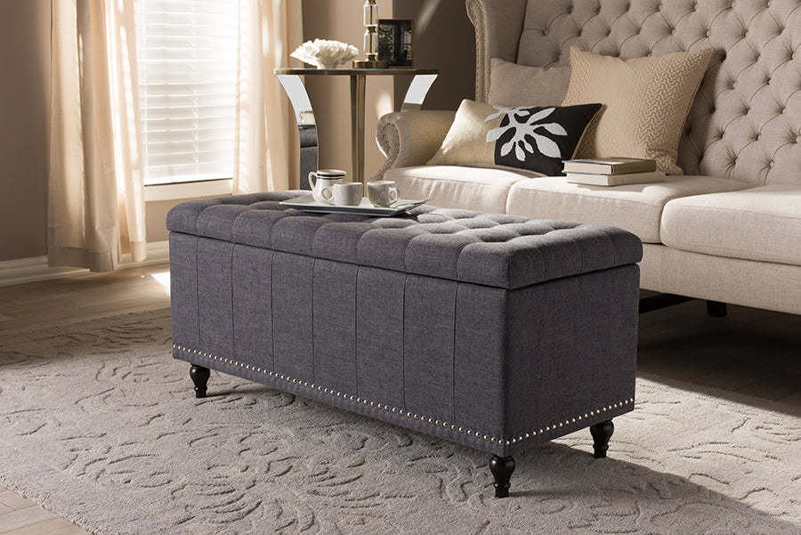 baxton studio kaylee modern classic beige fabric upholstered button tufting storage ottoman bench | Modish Furniture Store-2