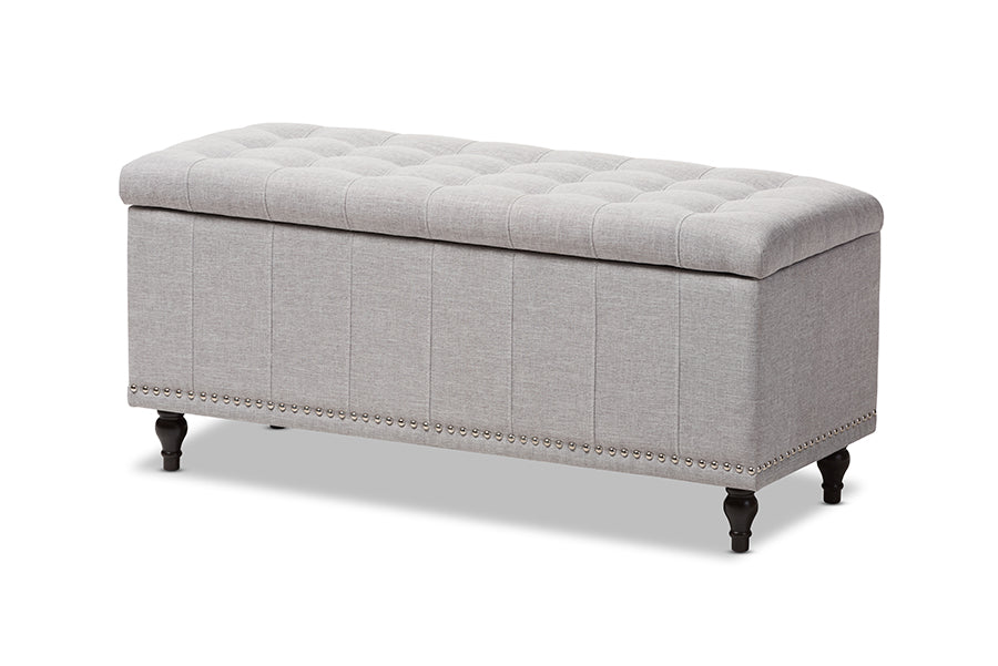 baxton studio kaylee modern classic beige fabric upholstered button tufting storage ottoman bench | Modish Furniture Store-6