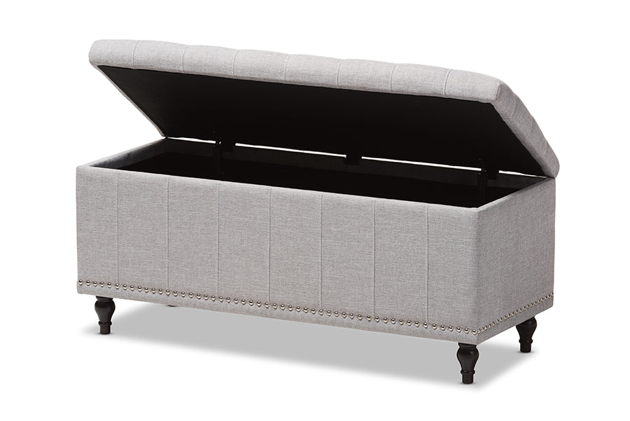 baxton studio kaylee modern classic beige fabric upholstered button tufting storage ottoman bench | Modish Furniture Store-7