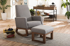 Baxton Studio Yashiya Mid-century Grey Fabric Rocking Chair and Ottoman Set