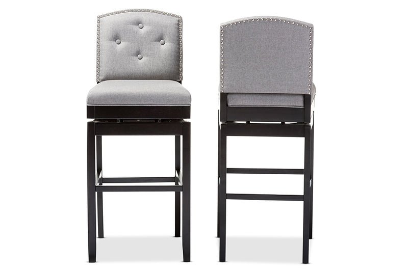 Baxton Studio Ginaro Modern and Contemporary Grey Fabric Button-tufted Upholstered Swivel Bar Stool (Set of 2) | Modishstore | Bar Furniture