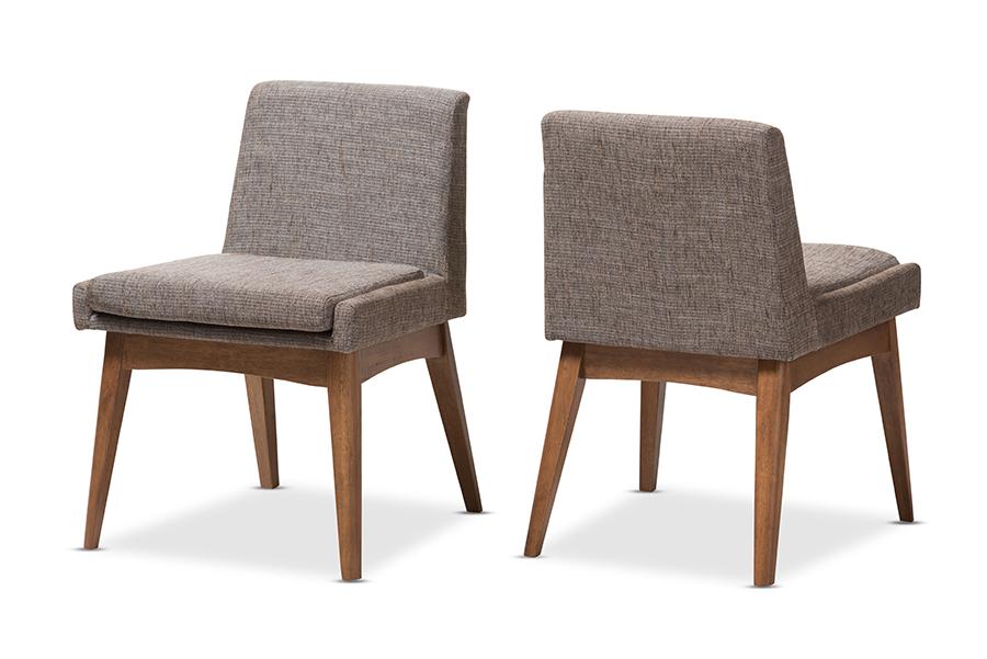 baxton studio nexus mid century modern walnut wood finishing and gravel fabric upholstered arm chair set of 2 | Modish Furniture Store-2