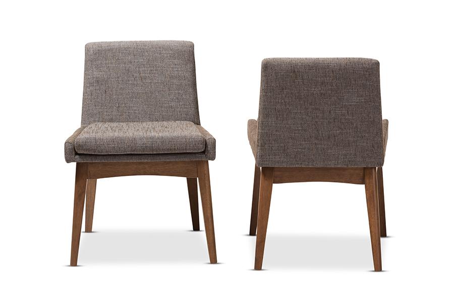 baxton studio nexus mid century modern walnut wood finishing and gravel fabric upholstered arm chair set of 2 | Modish Furniture Store-3