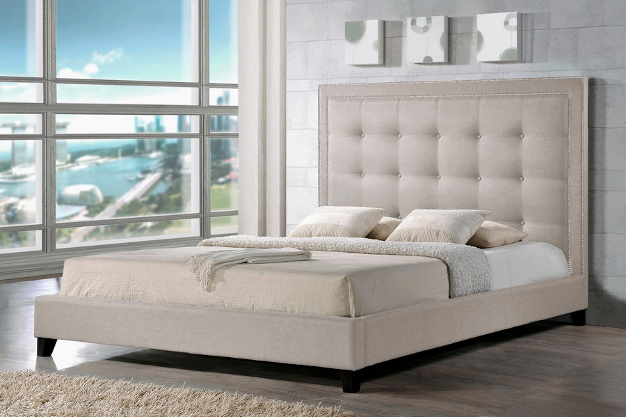 Baxton Studio Hirst Light Beige Platform Bed- King Size | Beds | Modishstore