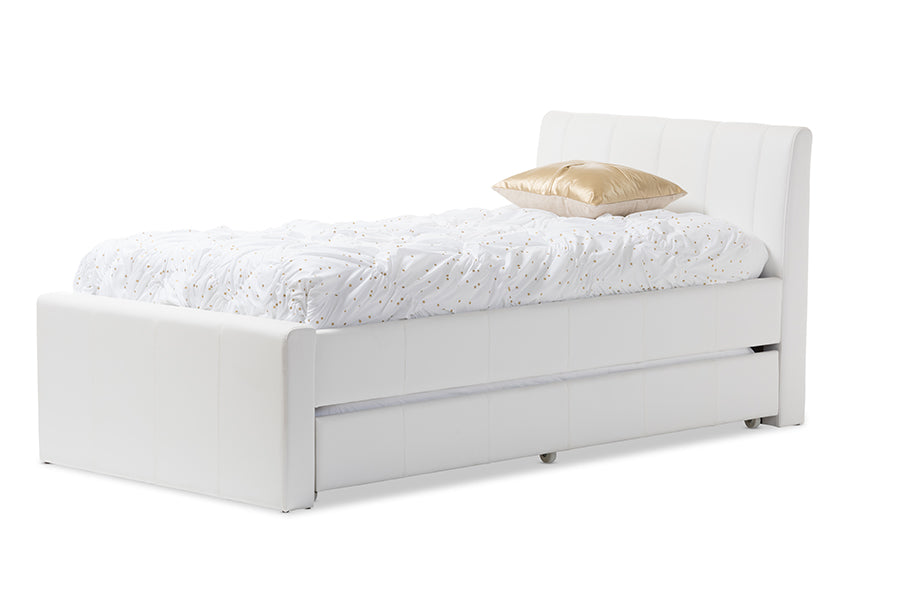 Baxton Studio Cosmo Modern and Contemporary White Faux Leather Twin Size Trundle Bed | Modishstore | Beds