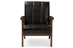 Baxton Studio Nikko Mid-century Modern Scandinavian Style Dark Brown Faux Leather Wooden Lounge Chair