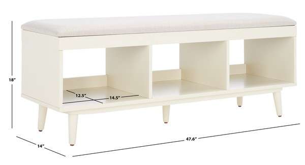 Safavieh Cricket Open Shelf Bench W/ Cushion - Cream Linen | Benches | Modishstore - 4