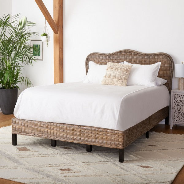 Safavieh Daejon Rattan Bed Queen Size - Grey | Beds | Modishstore