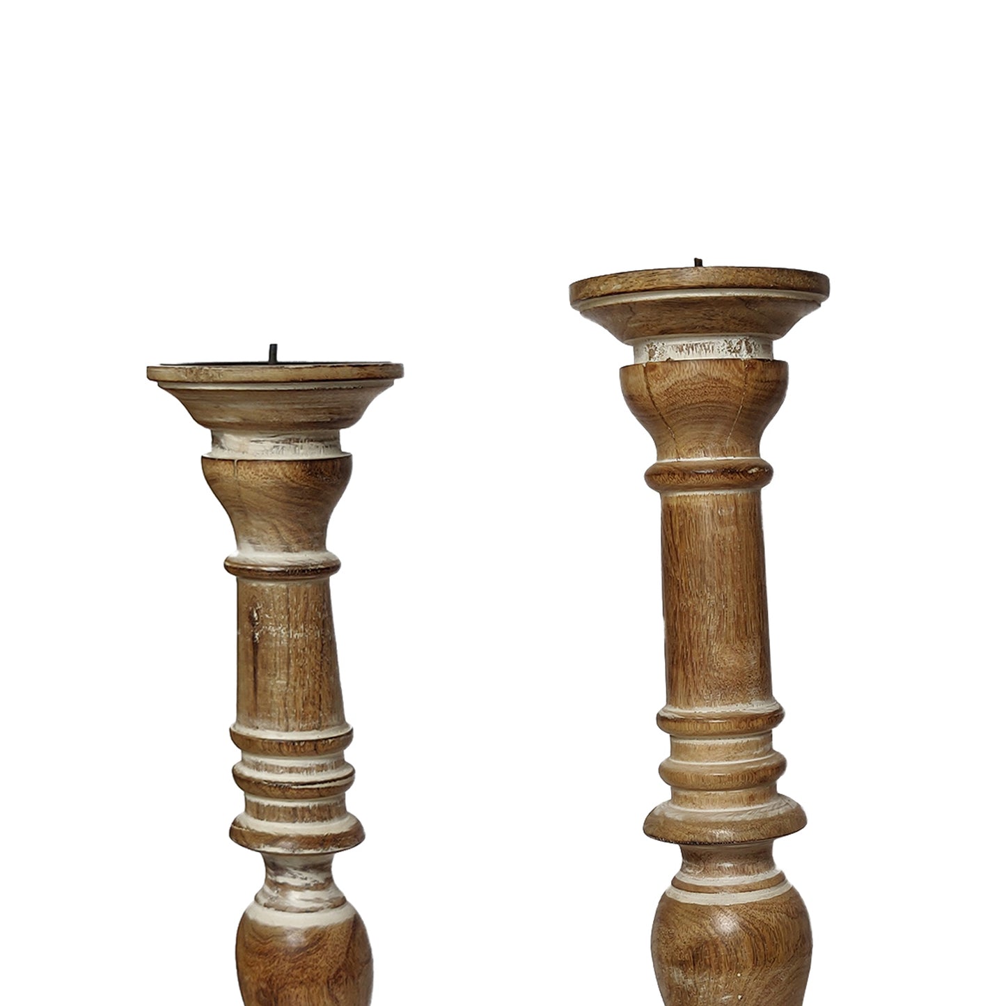 Handcrafted Distressed Wooden Candle Holder With Pedestal Body, Brown, Set Of 3 By Benzara | Candle Holders |  Modishstore  - 3