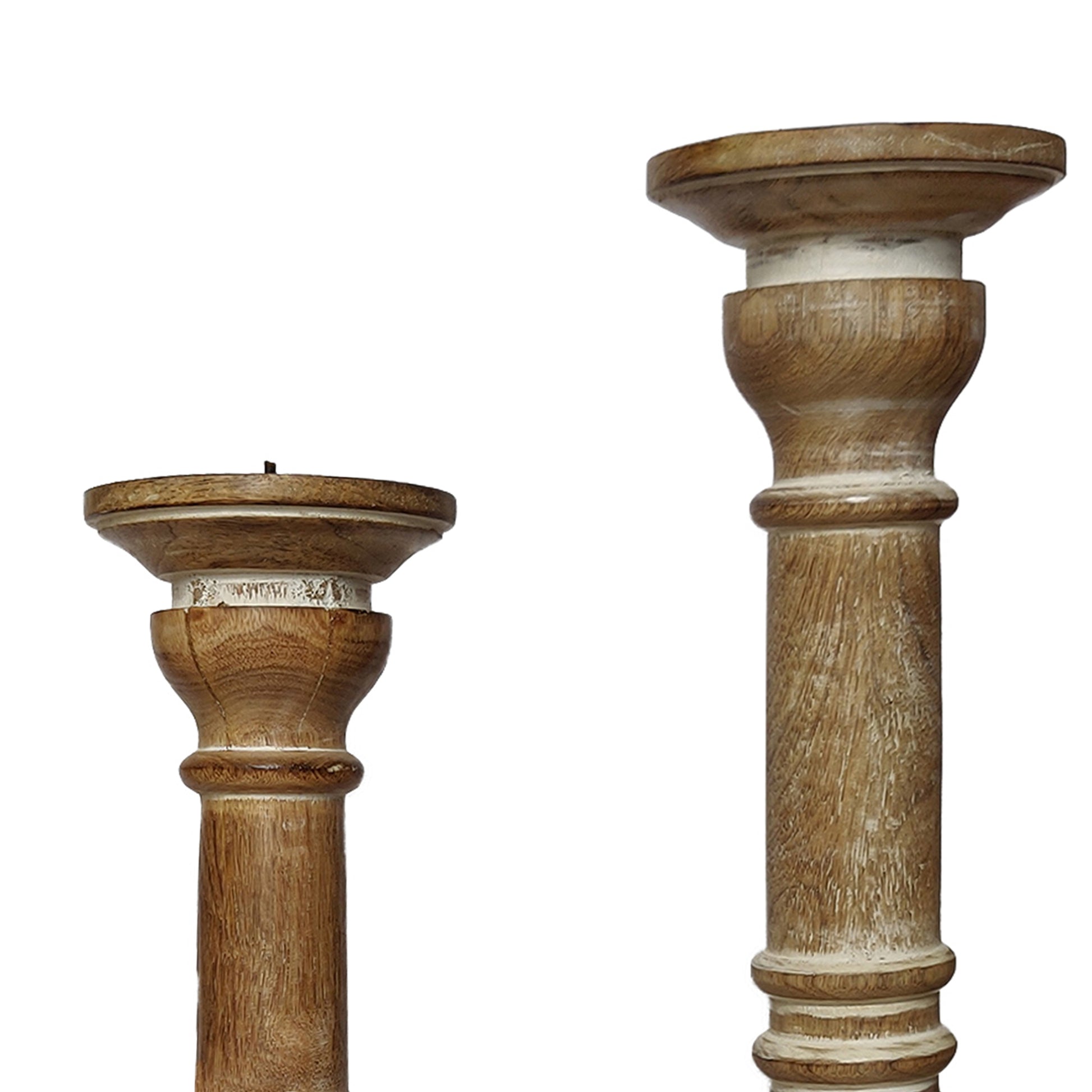 Handcrafted Distressed Wooden Candle Holder With Pedestal Body, Brown, Set Of 3 By Benzara | Candle Holders |  Modishstore  - 5