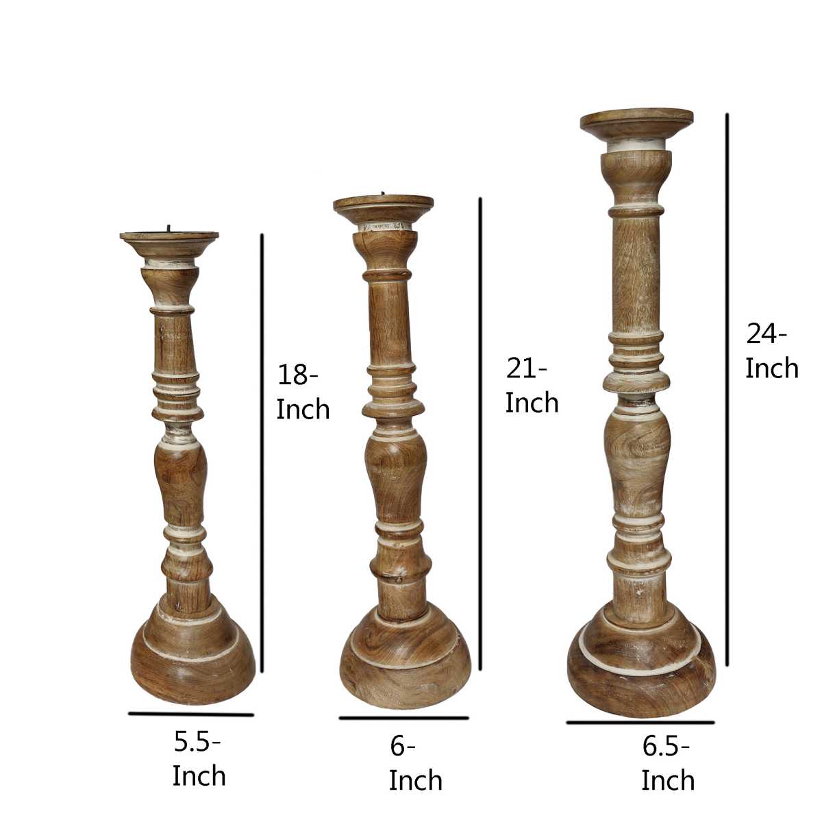 Handcrafted Distressed Wooden Candle Holder With Pedestal Body, Brown, Set Of 3 By Benzara | Candle Holders |  Modishstore  - 8