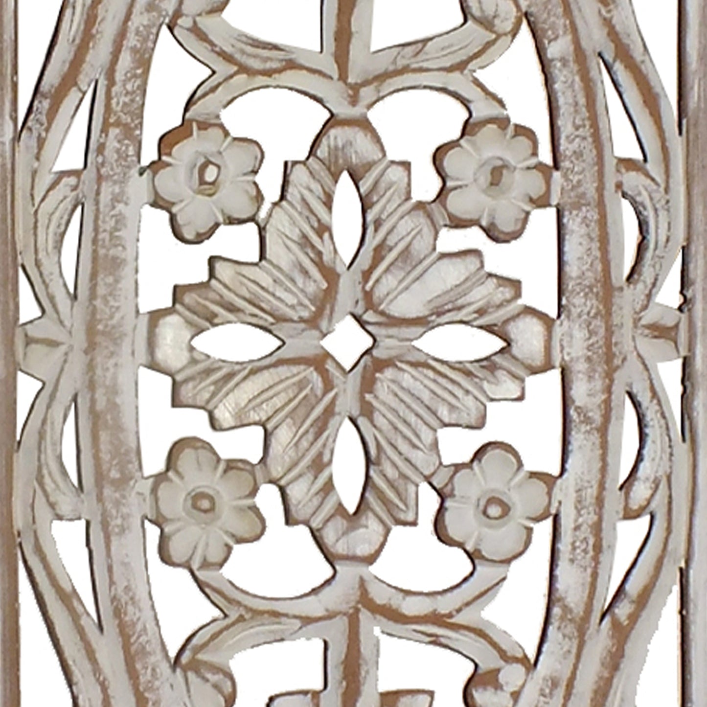 Rectangular Mango Wood Wall Panel Hand Crafted With Intricate Carving, White And Brown  By Benzara | Wall Decor |  Modishstore  - 4
