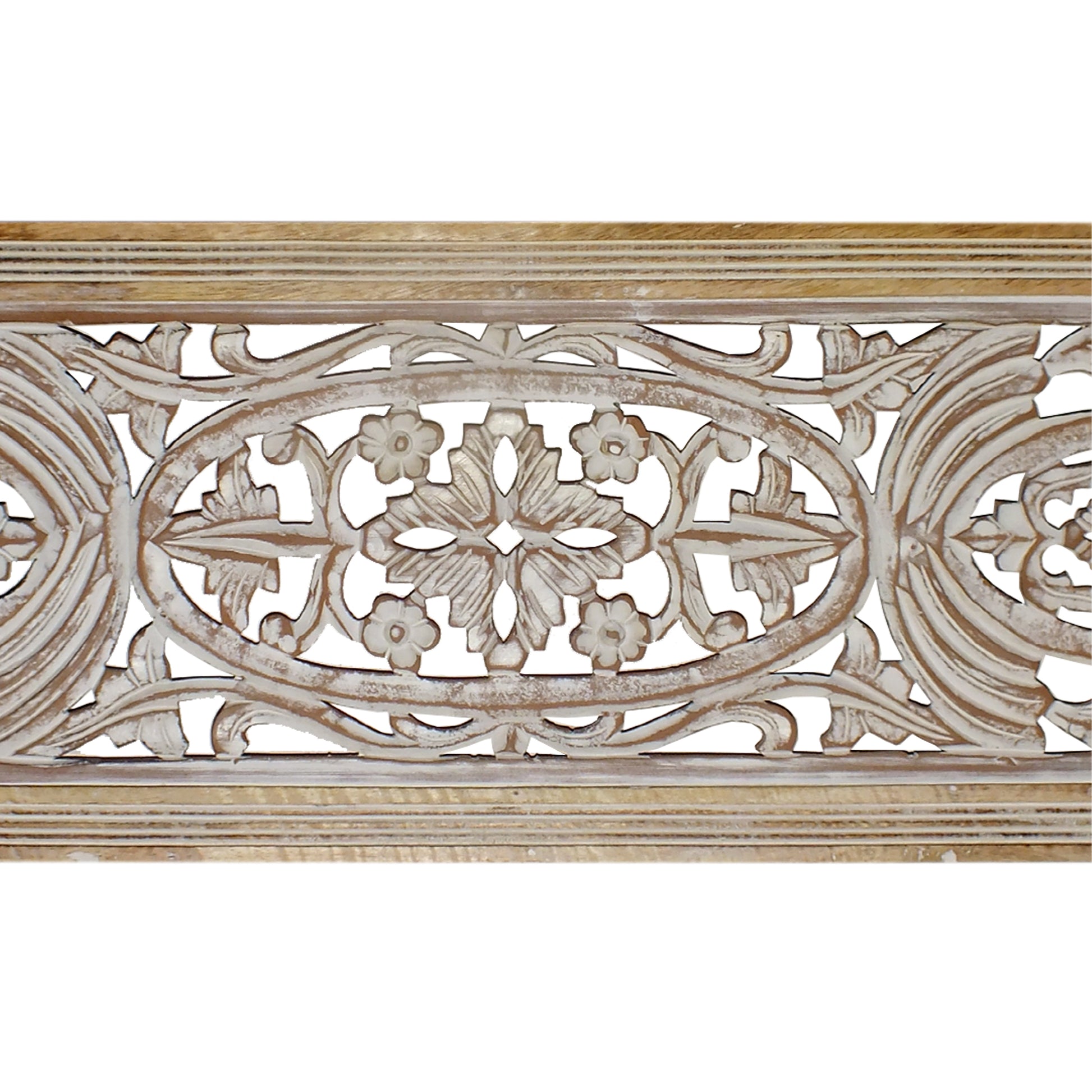 Rectangular Mango Wood Wall Panel Hand Crafted With Intricate Carving, White And Brown  By Benzara | Wall Decor |  Modishstore  - 3