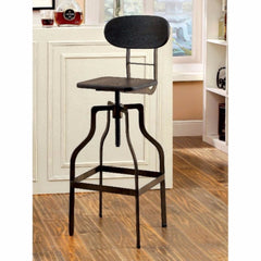 Industrial Style Wooden Swivel Bar Stool With Curved Metal Base, Gray  By Benzara