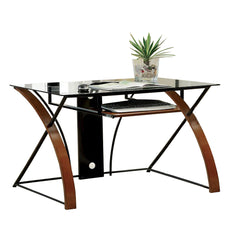 Baden Transitional Style Computer Desk , Oak And Black  By Benzara