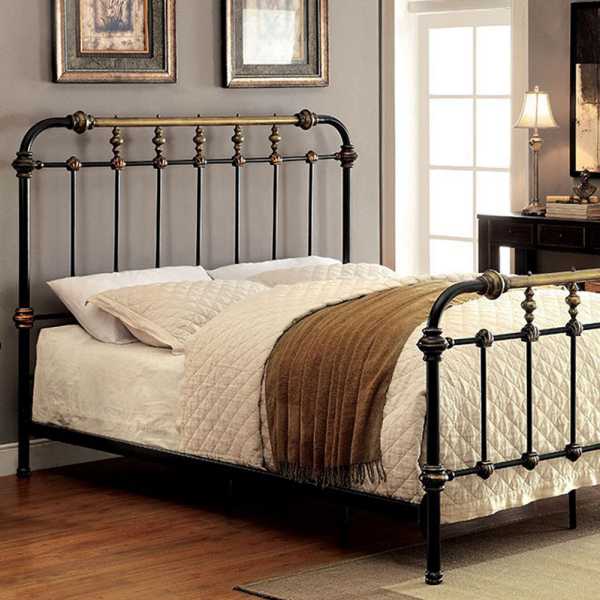 Metal Full Bed With Gold Accent, Black By Benzara | Beds |  Modishstore  - 2