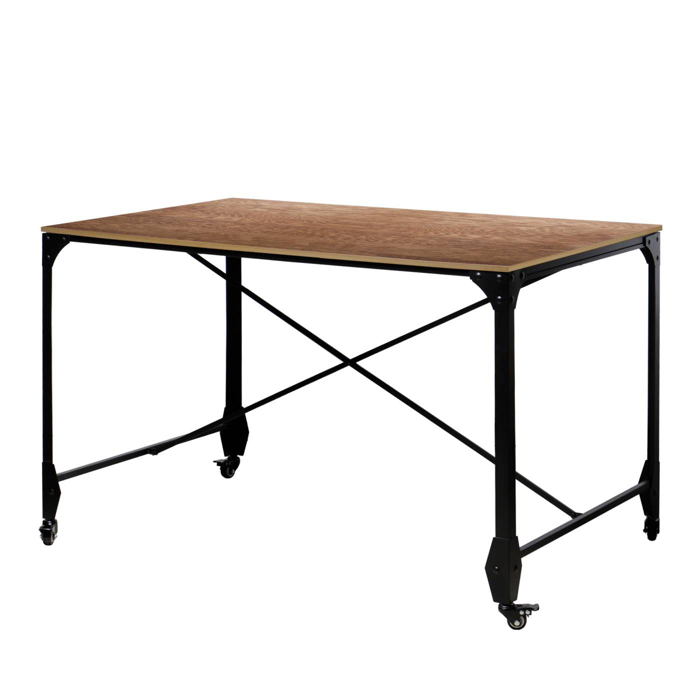 Industrial Wood and Metal Desk with 2 Shelves Brown - Benzara