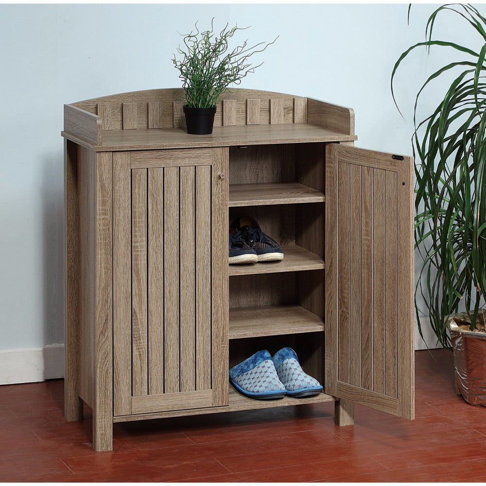 Slatted Pattern Shoe Cabinet With Molded Top, Brown By Benzara | Cabinets | Modishstore - 2